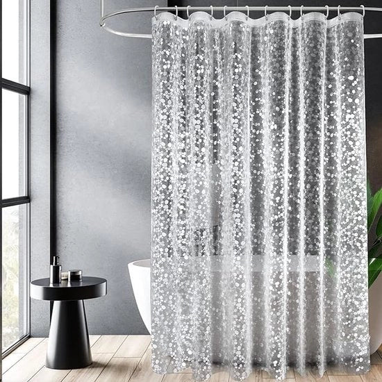 Douchegordijn Transparante - Acqua-Impermeabile EVA - Antibatterico e Antimuffa - 180x210 cm - Incluso 12 Anelli e Magnete di Peso