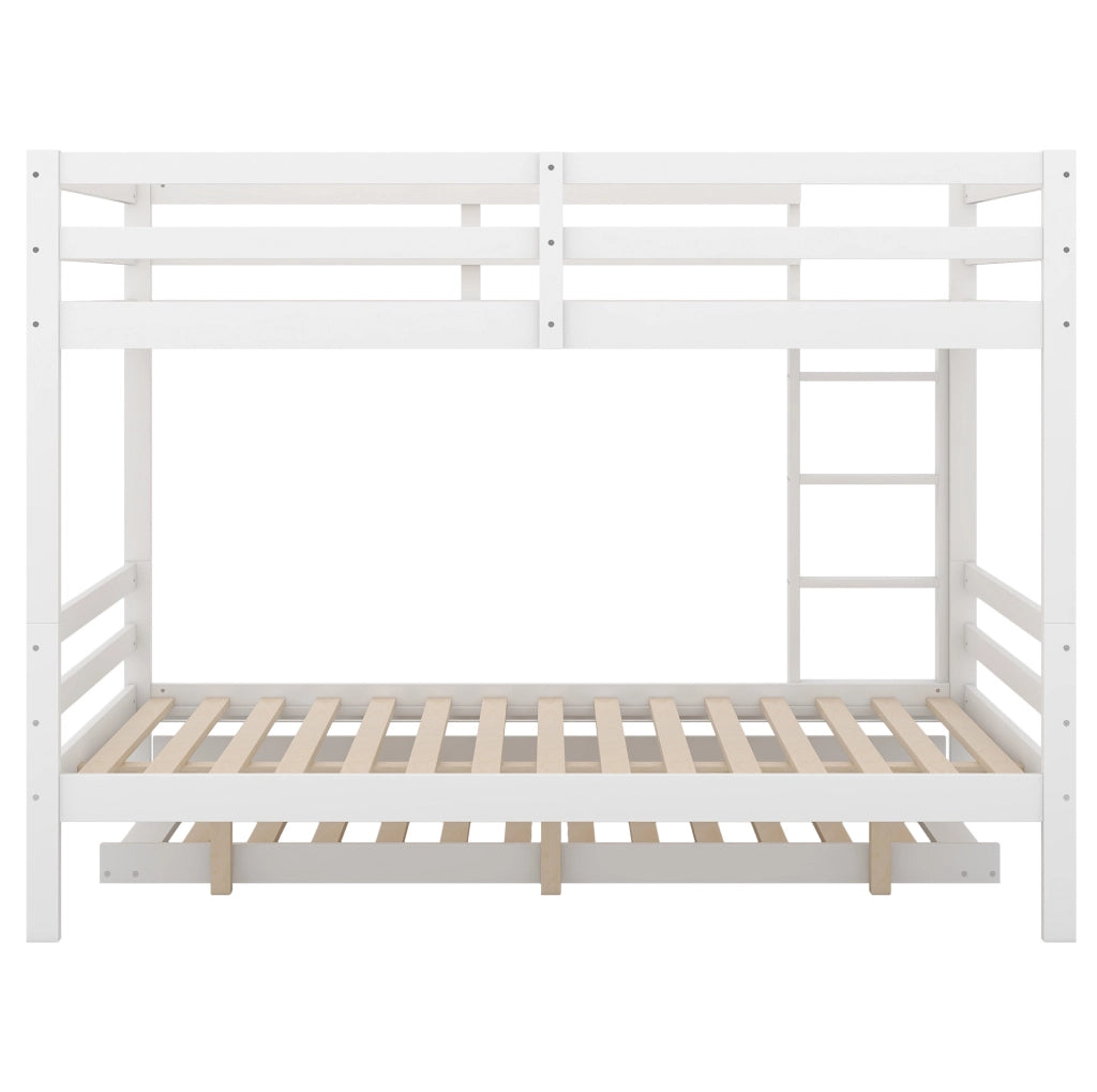 Letto a castello 140x200 cm con letto estraibile e scala stabile; legno e MDF bianco