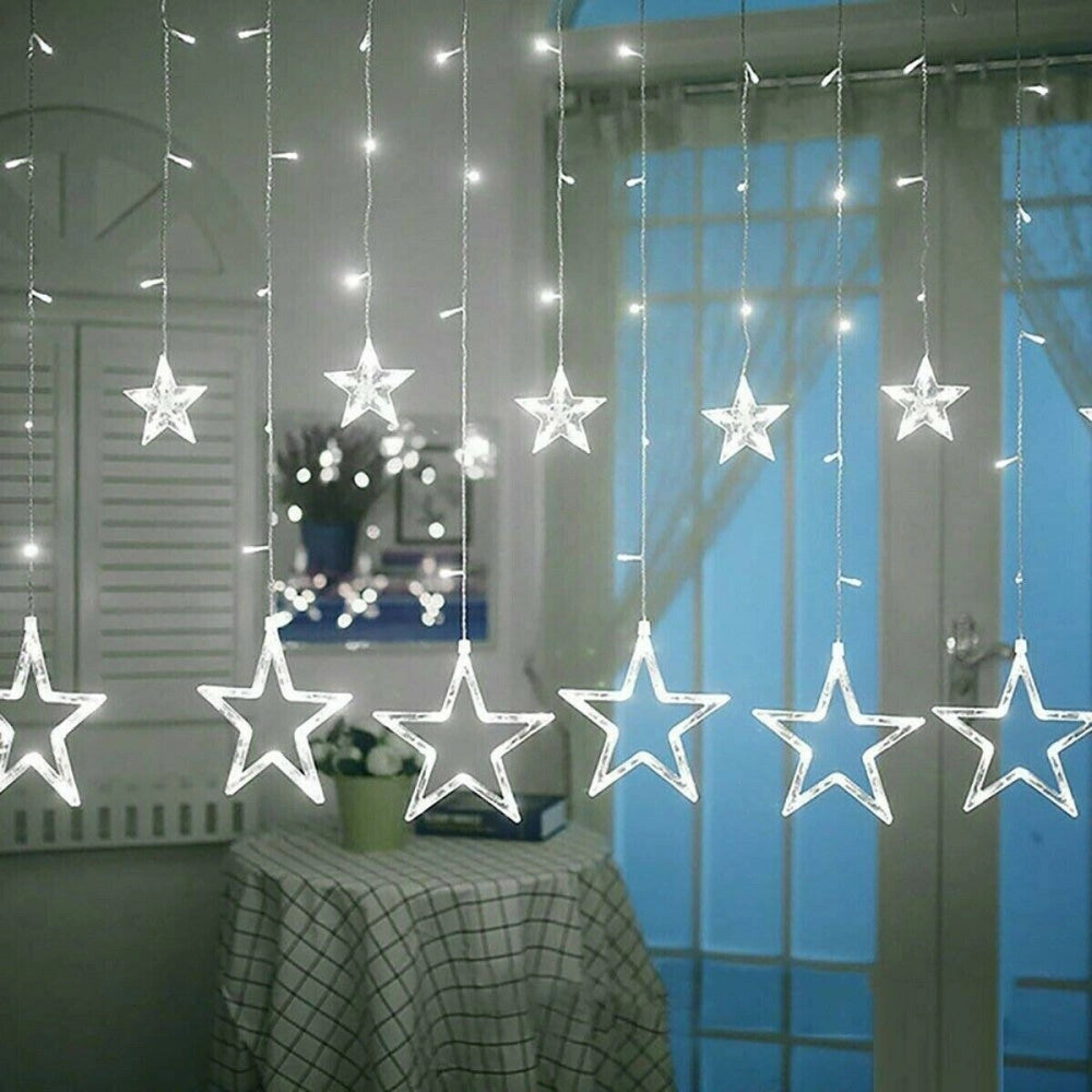 Trade Shop - Tenda Luminosa Natalizia Led Con Stelle Bianco Freddo 2mt Esterno Prolungabile -
