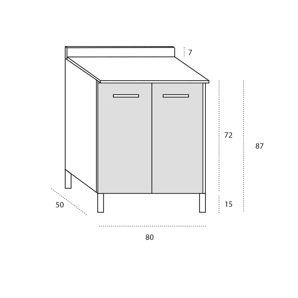 Base per cucina componibile da 80 cm con 2 ante linea MAKA, realizzata in legno 100% MADE IN ITALY, colore Tortora