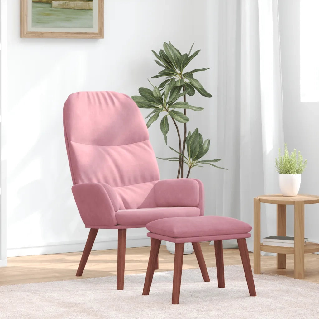 Poltrona Relax con Poggiapiedi Rosa in Velluto 3315120