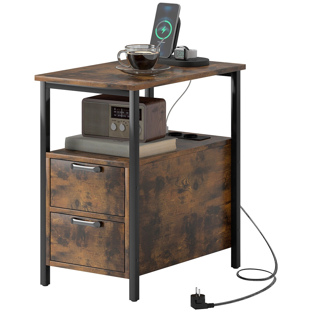 Tavolino da soggiorno con stazione di ricarica, USB, cassetti e ripiano ¨C Zephmum ¨C Grigio 50x50x50