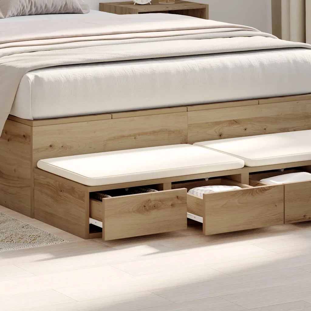 Cassetti per letto | Comodino | Armadio da Notte | Mobiletto da notte Rovere artigianale 120 x 36,5 x 16,5 cm