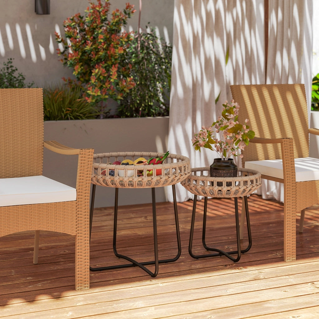 Tavolino da giardino rotondo in polirattan ¨C zephmum ¨C 60x60x41 cm marrone