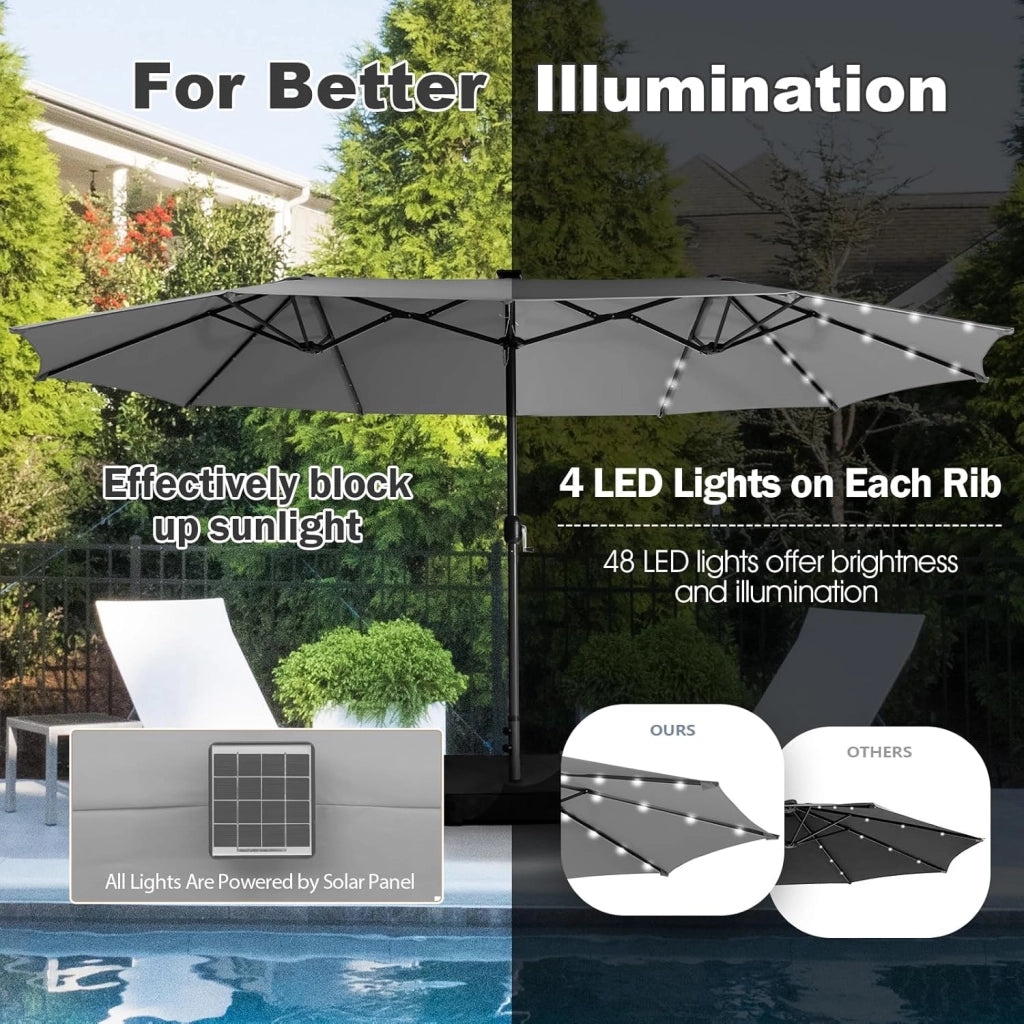 Ombrellone da Giardino Doppio 470 x 280 x 246,5 cm con LED, Ombrellone Rettangolare con Manovella, Ombrellone da Balcone Grande, Ombrellone da Patio per Piscina, Cortile senza Base
