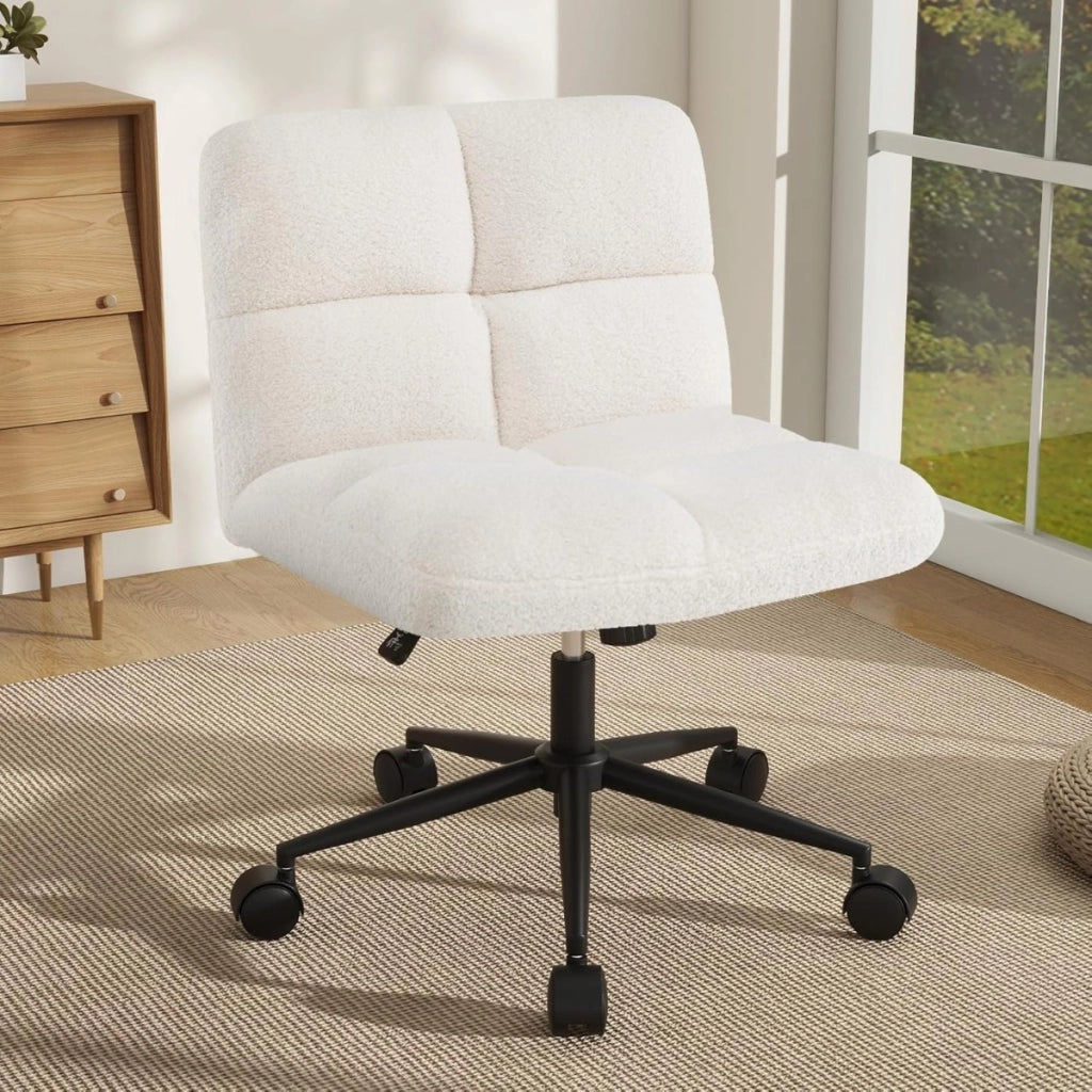 Sedia girevole a gambe incrociate con 5 ruote, Sedia da ufficio casa regolabile in altezza Beige