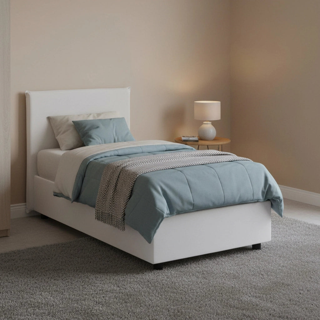 Atelmo, Letto Singolo Contenitore Made in Italy, Bianco