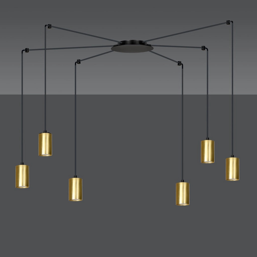 Lampada a sospensione Traker in acciaio nero opaco e oro