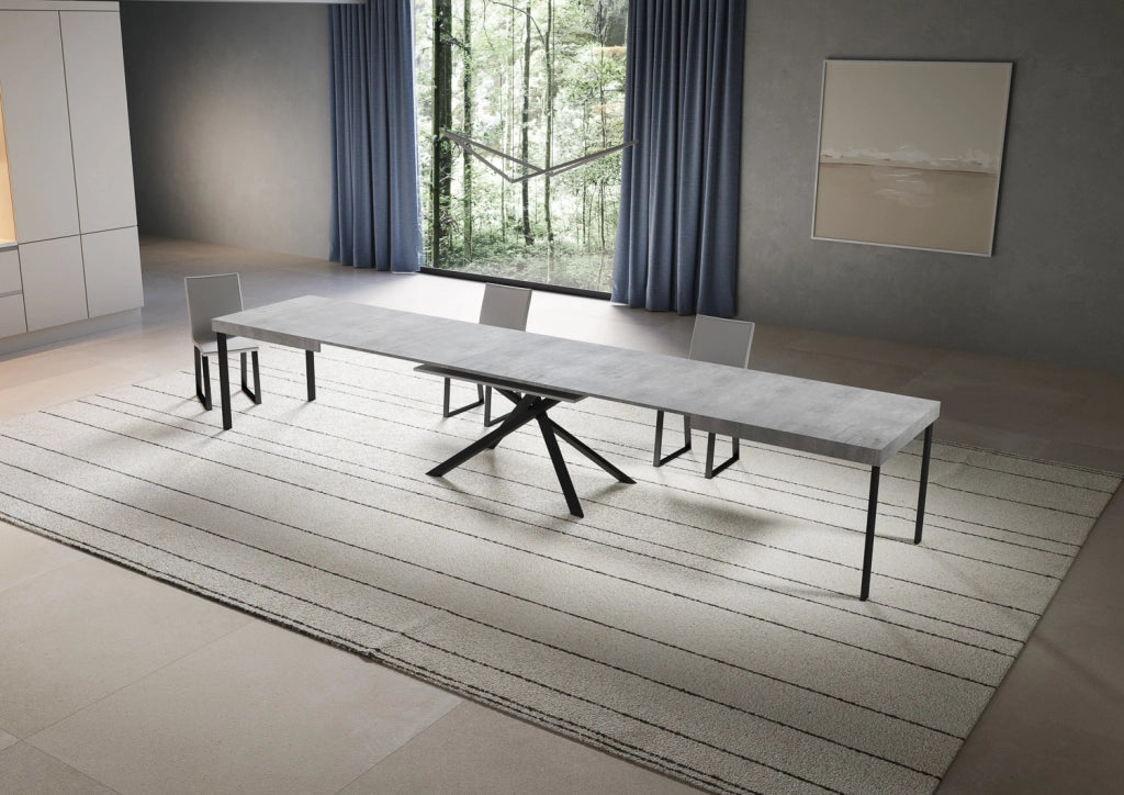 Tavolo allungabile 90x180/440 cm Niketis cemento gambe antracite