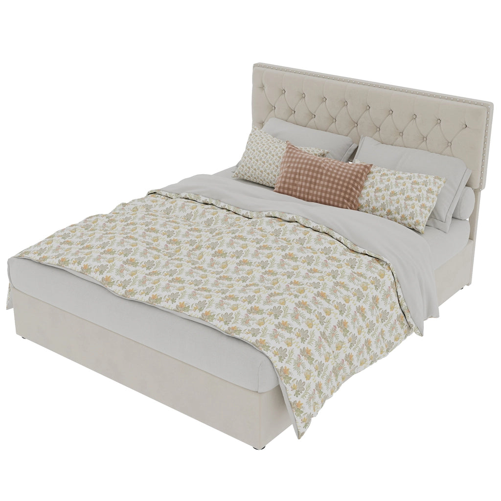 Letto Contenitore Imbottito ¨C MINIMAL ¨C Velluto Beige 140x200