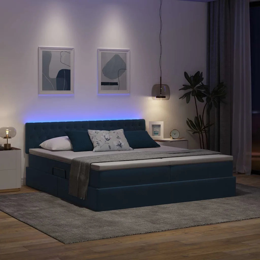 Letto con strisce LED Blu Scuro 180 x 200 cm Velluto 3371625