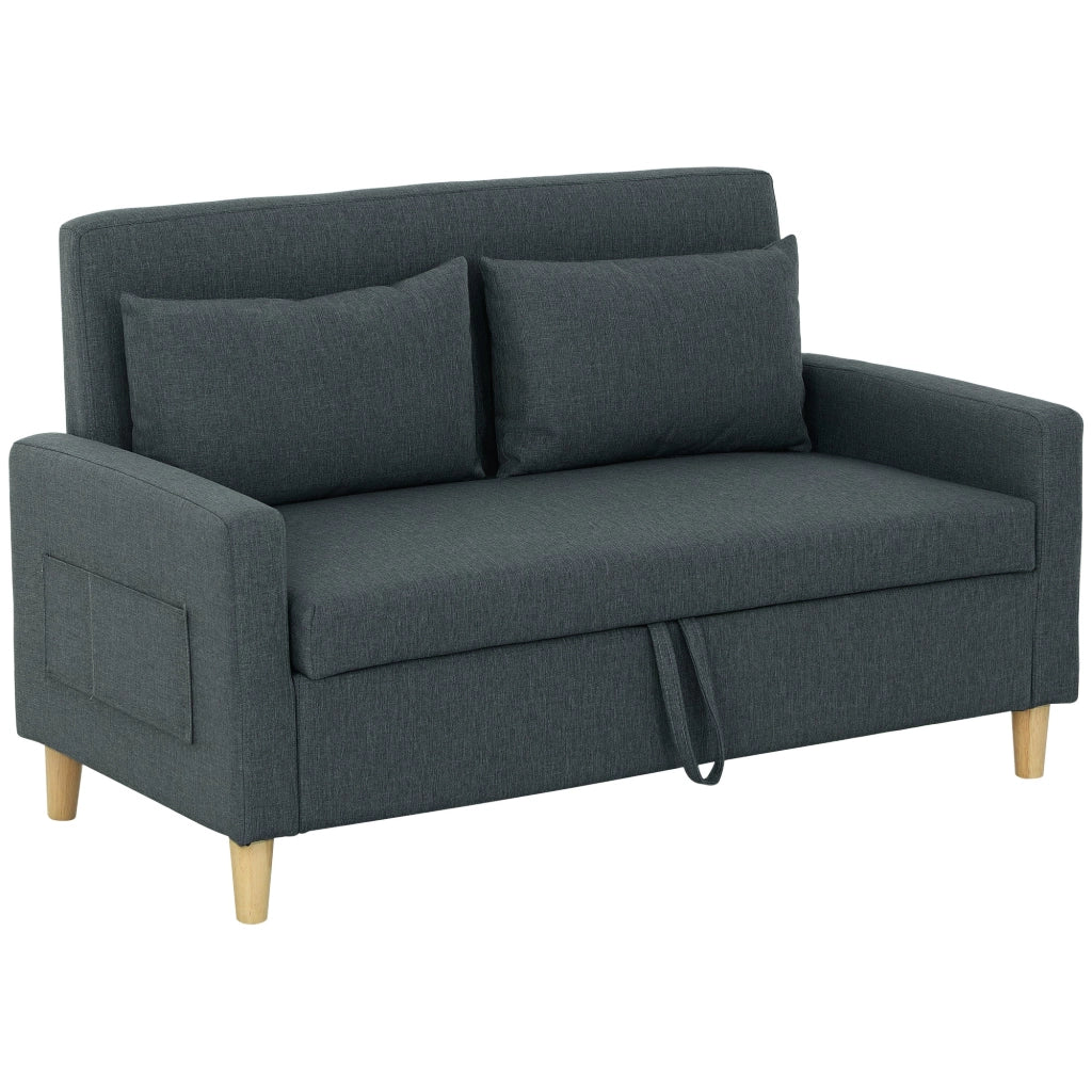 Divano 2 Posti 135x72x84 cm con Vano Contenitore  in Tessuto Effetto Lino Grigio Carbone