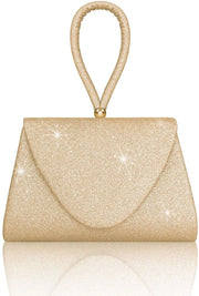 Clutch Glitter in Oro con Cinturino Rimovibile, Borsa da Donna in Oro con Pailletti Metallici per Abito da Sera, Borsa da Nozze con Spalla per Festa di Matrimonio e Vacanza, 20 x 4 x 13,6 cm