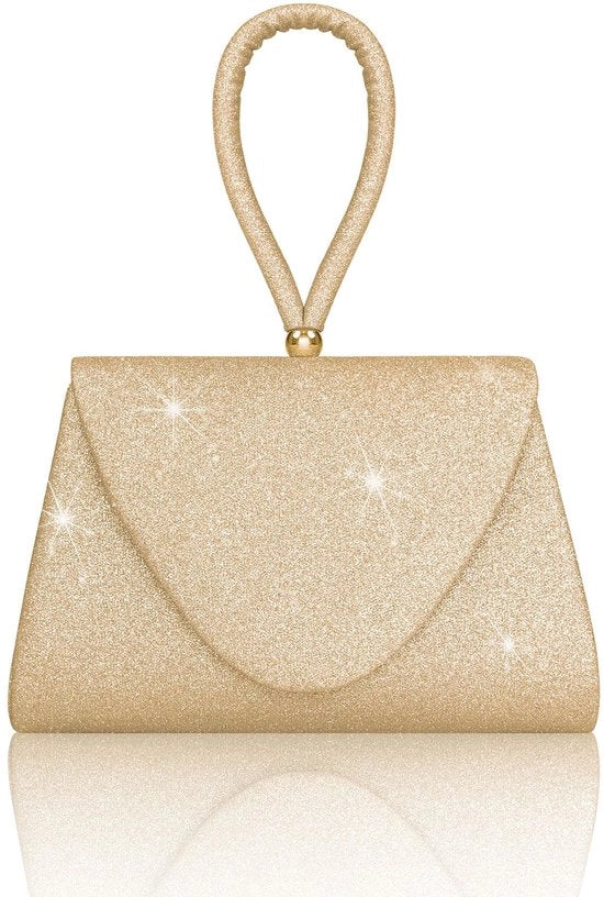 Clutch Glitter in Oro con Cinturino Rimovibile, Borsa da Donna in Oro con Pailletti Metallici per Abito da Sera, Borsa da Nozze con Spalla per Festa di Matrimonio e Vacanza, 20 x 4 x 13,6 cm
