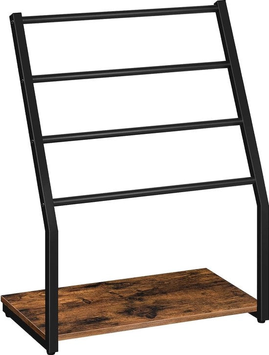 Ladder per asciugamani con 4 staffe 60x36x80cm per asciugamani coperte spaziale risparmio di spazio vintage marrone e nero