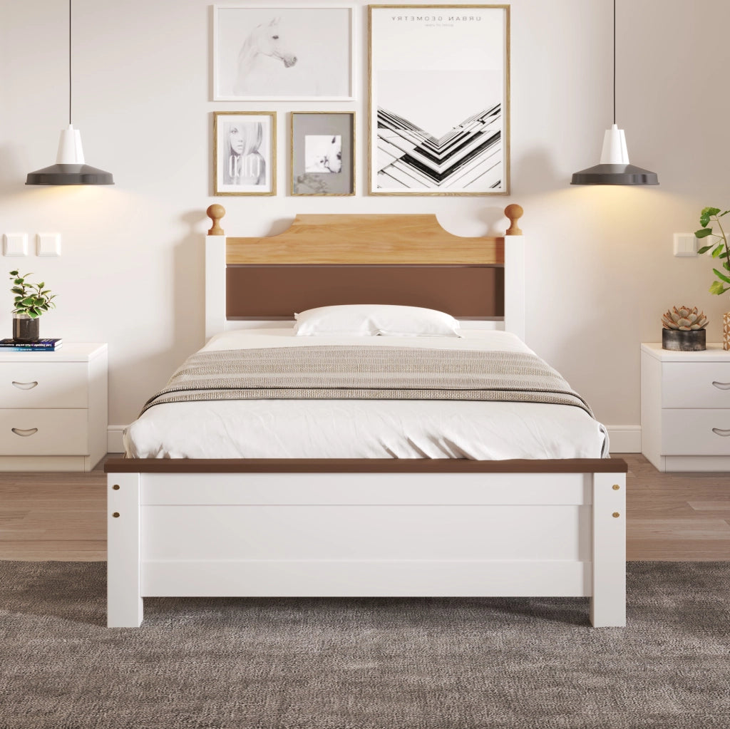 Letto singolo bianco 90x200 cm in pino e MDF con 15 doghe