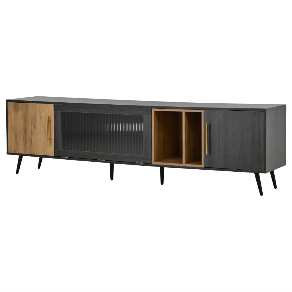 Mobile TV 200x40x55;5 cm in MDF grigio e marrone con ante e vano a giorno