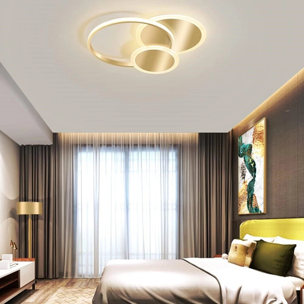 Trade Shop - Plafoniera Luce Naturale Led Cerchi 38w Lampadario Da Soffitto Oro Moderno 50033 -