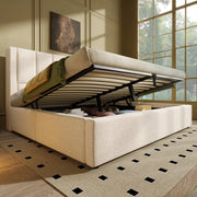 DESMIU Letto contenitore 160 × 200 cm 2 posti con USB, Type-C, portabicchieri, senza materasso, lino beige