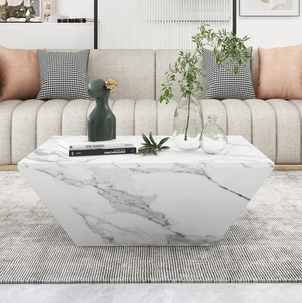 Tavolino da caffè trapezoidale bianco 70×70×37 cm con 2 cassetti