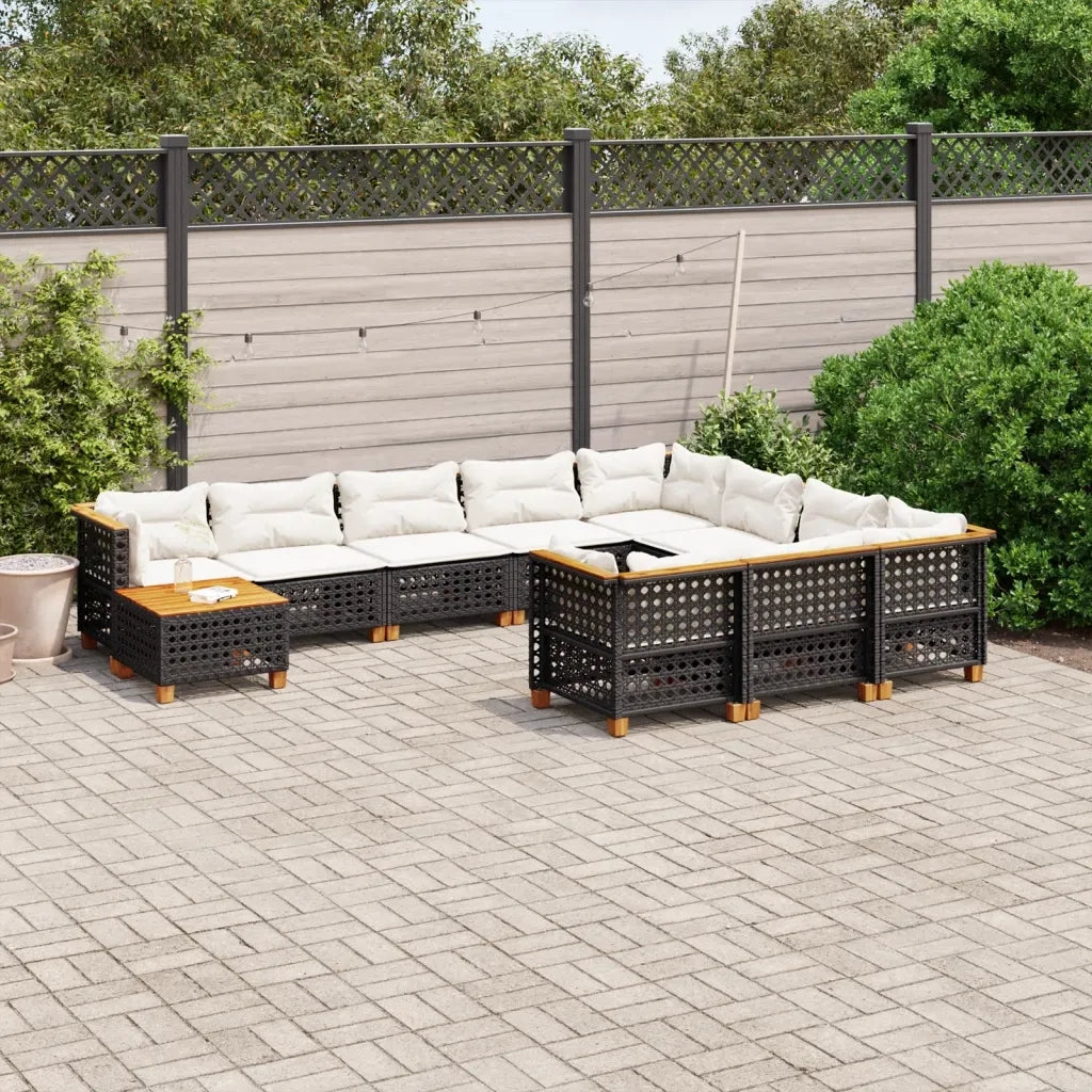 Set Divani da Giardino 11 pz con Cuscini in Polyrattan Nero 3262058
