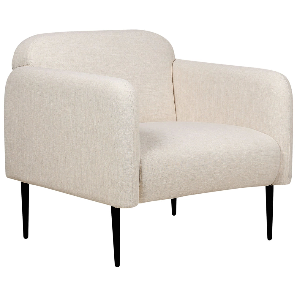 Poltrona in tessuto di lino beige chiaro e nero Gambe in metallo  Sedia imbottita Morbido stile retrò Art Decor Soggiorno