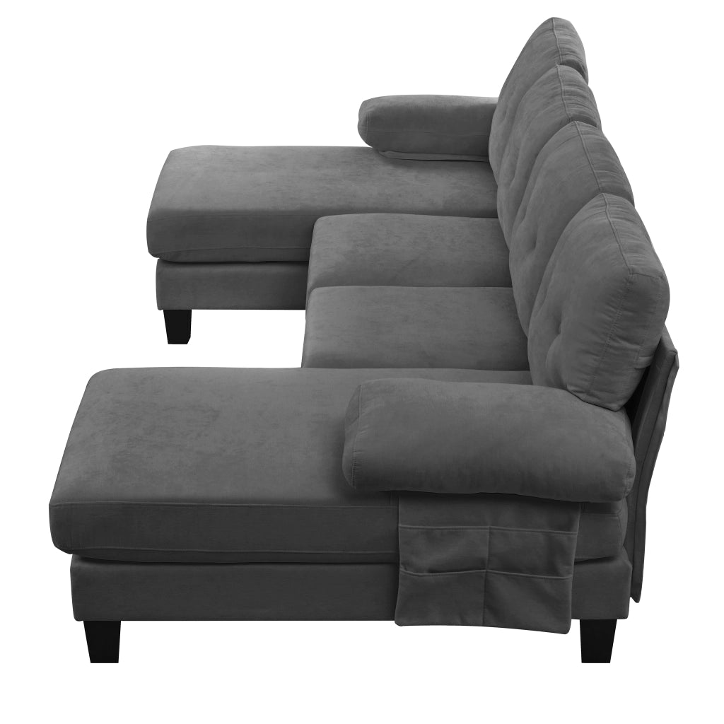 Divano 4 Posti U a Chaise Longue Sofa Letto in Tessuto Chenille ¨C Xylo ¨C Grigio