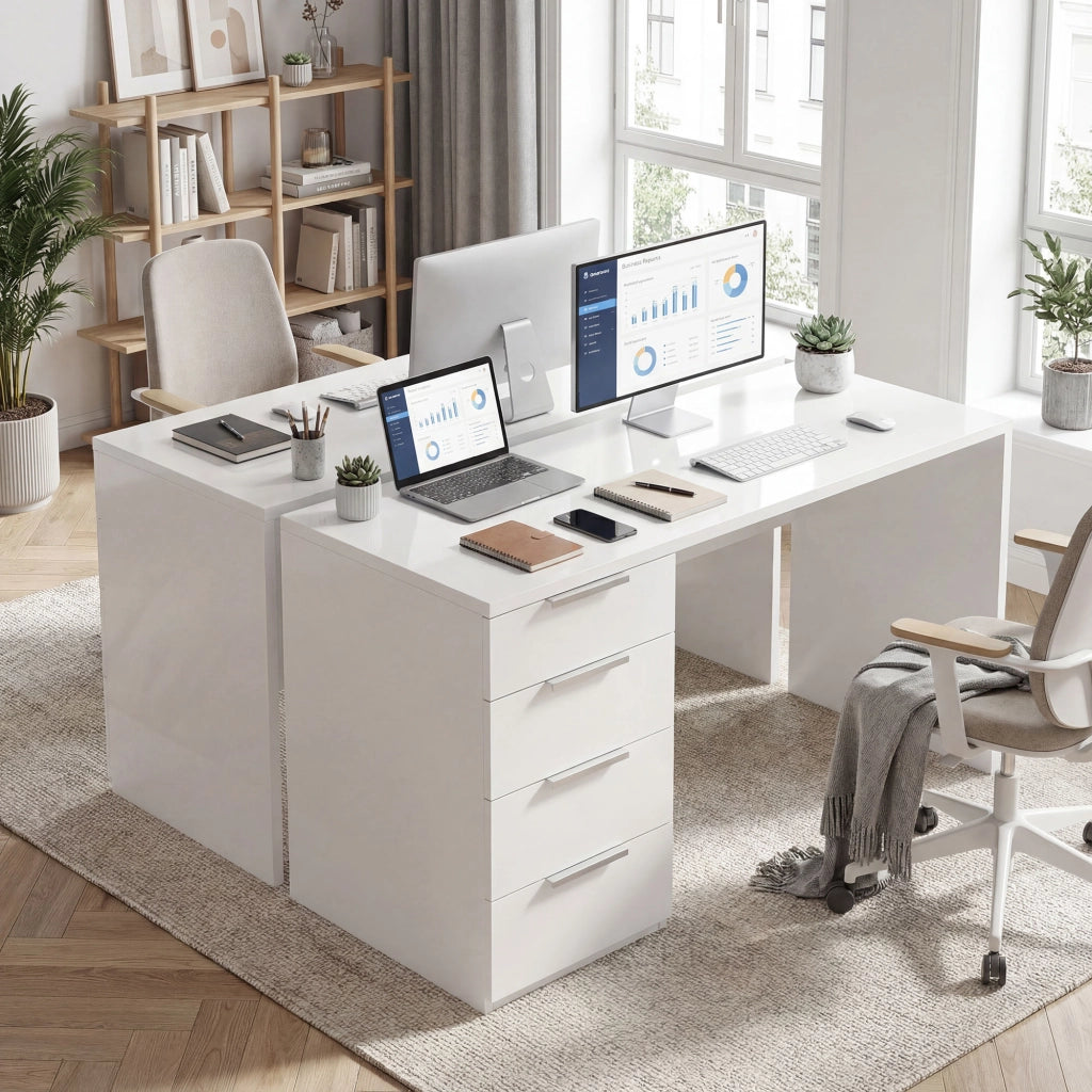 Scrivania con 4 Cassetti ¨C zephmum ¨C Bianco 110x61.5x75 cm