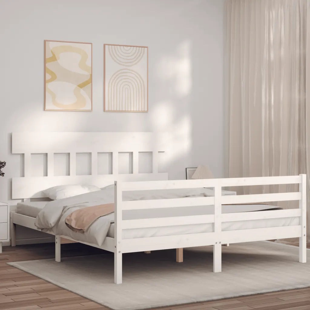 Giroletto con Testiera-Struttura Letto con testiera Bianco 160x200 cm Legno Massello 396444