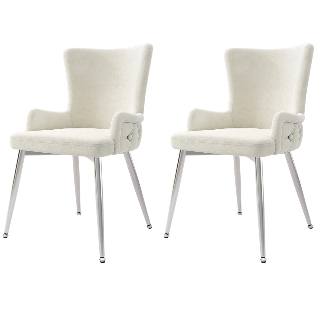 Set di 2 sedie da pranzo in velluto beige con gambe in metallo argentato