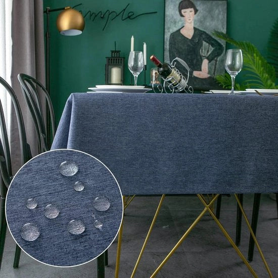 Tavolo quadrato copri tavolo Impermeabile Blu 140x200cm Effetto lino Poliestere Copri tavolo per tavolo Sala da pranzo Ristorante Protezione (Blu, 140x200cm)