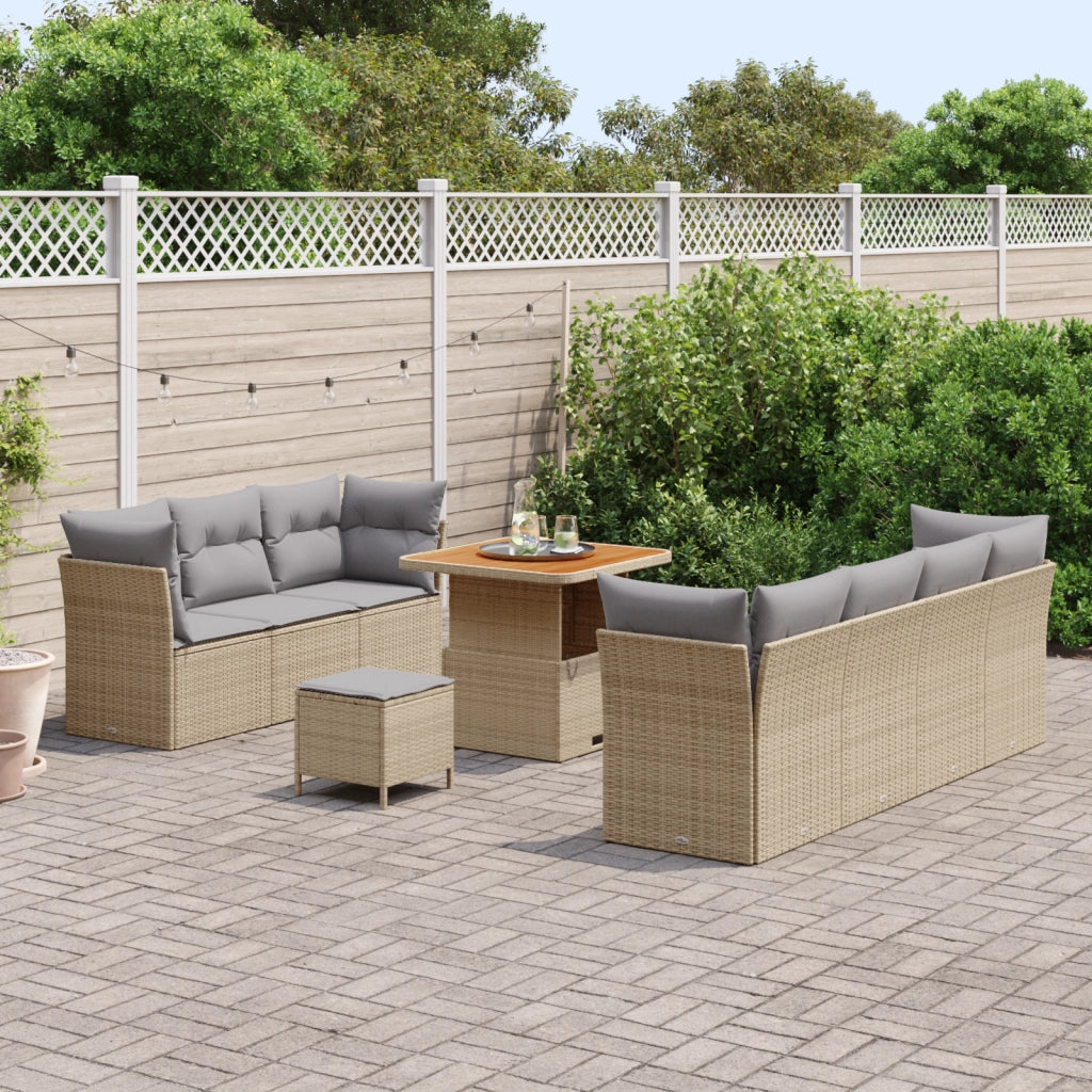 Set di Divani da Giardino  10 Pezzi con Cuscini Beige Polyrattan Acacia