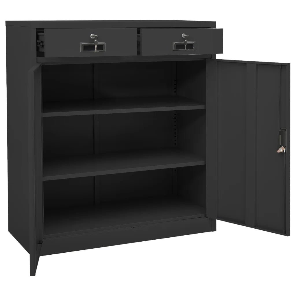 Mobile da ufficio con 2 ripiani regolabili per archiviazione documenti 90 x 40 x 102 cm acciaio antracite 02_0046910