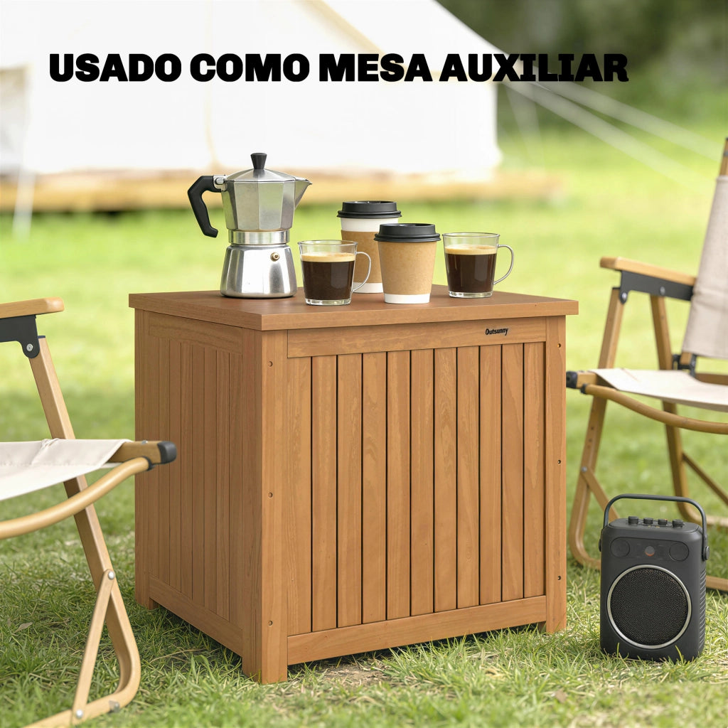 Baule per Esterno in Legno 130L ¨C zephmum ¨C Marrone 63x51x58,5 cm