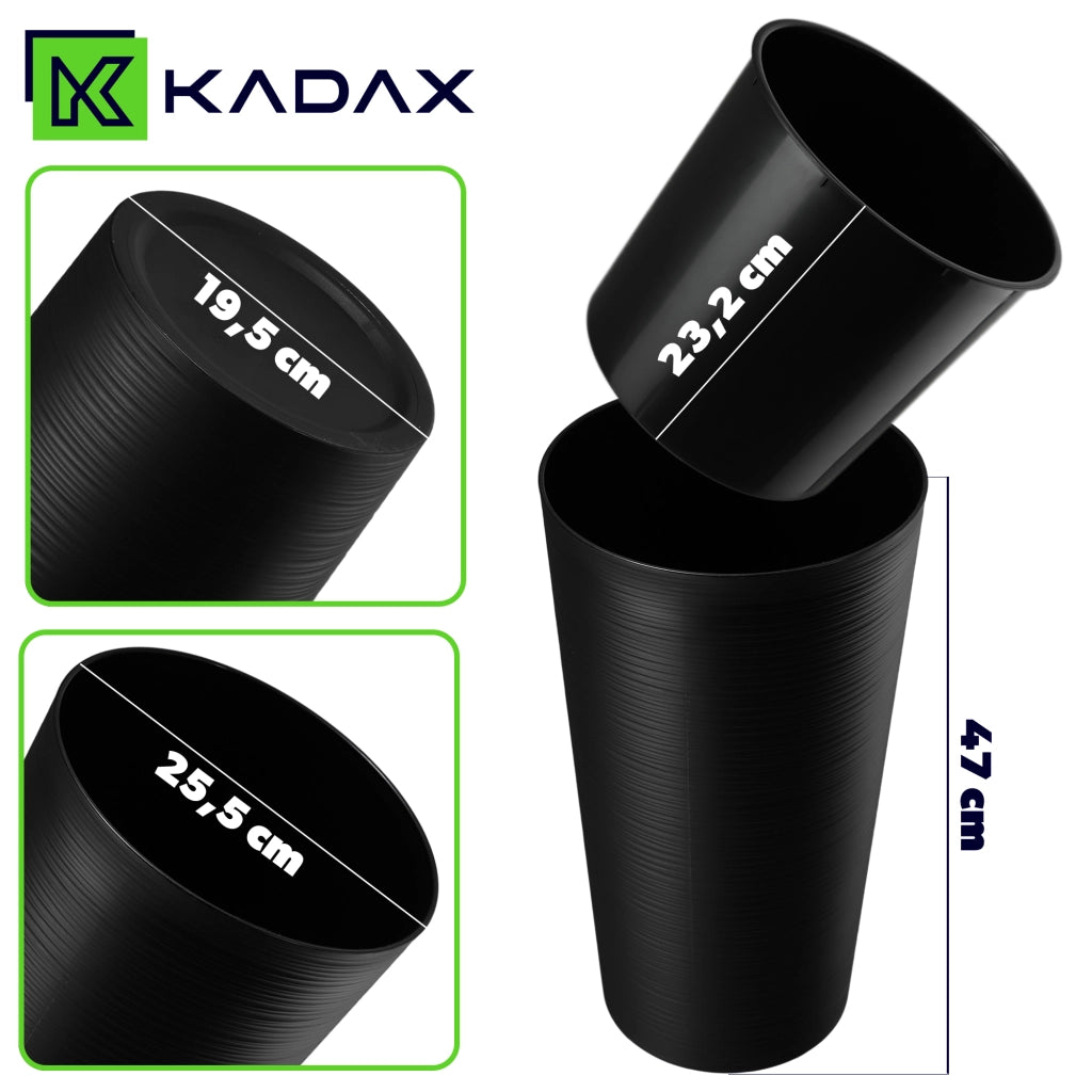 Vaso da fiori KADAX 47 cm con coperchio e inserto, vaso da fiori in plastica nero