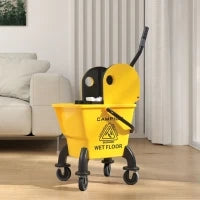 Secchio per Mocio con Ruote e Strizzatore Smontabile a Pressione, Capacità 26L, Include Mocio e Manico Giallo