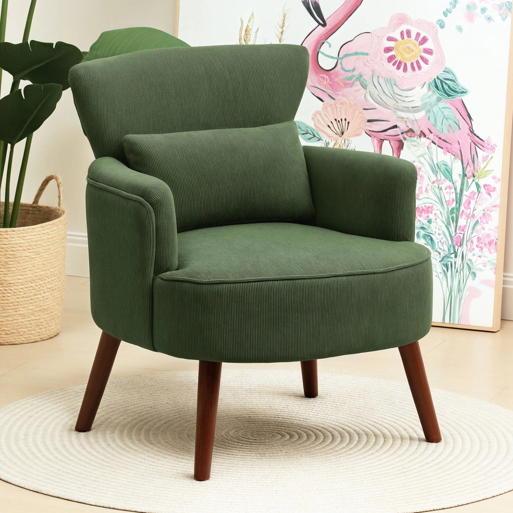 Poltrona in velluto verde con cuscino lombare e gambe in legno ¨C zephmum ¨C verde