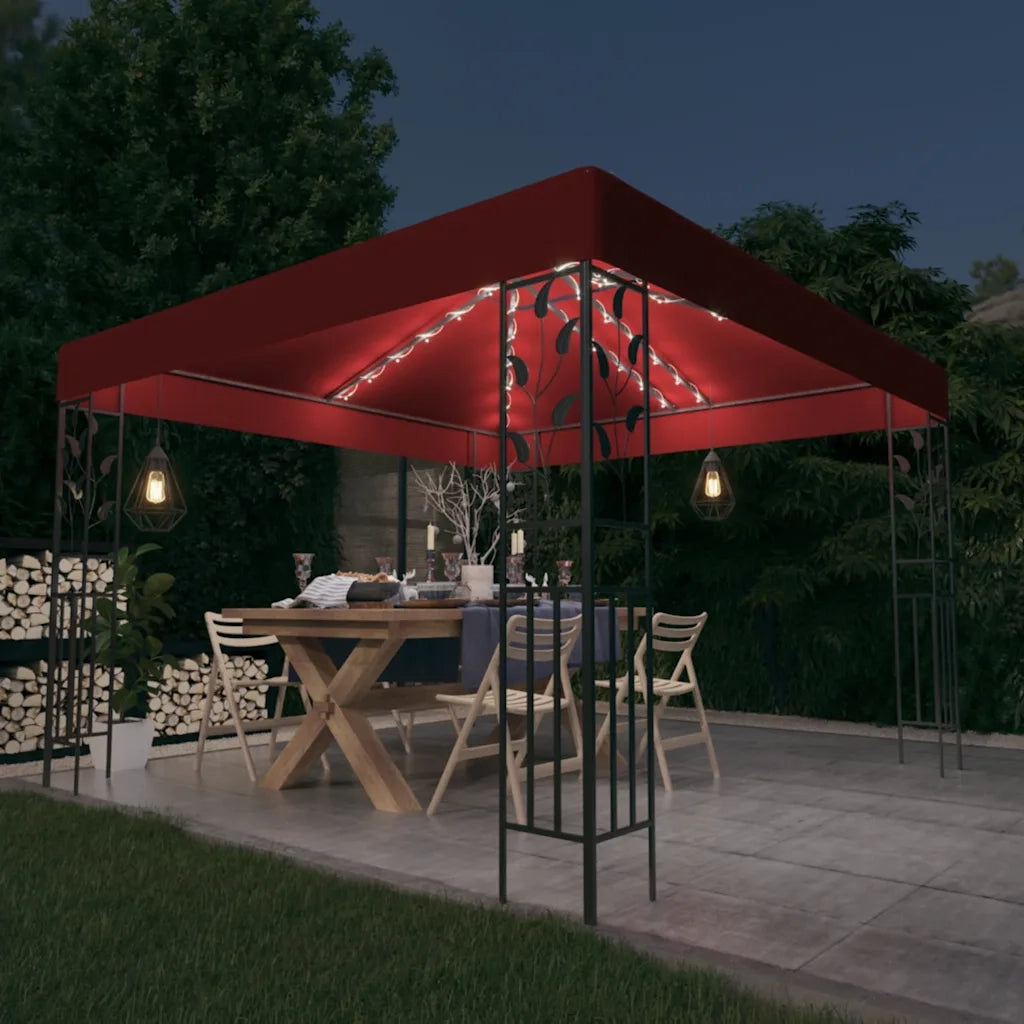 Gazebo | Pergolato con Stringa di Luci LED 3x3 m Rosso Vino