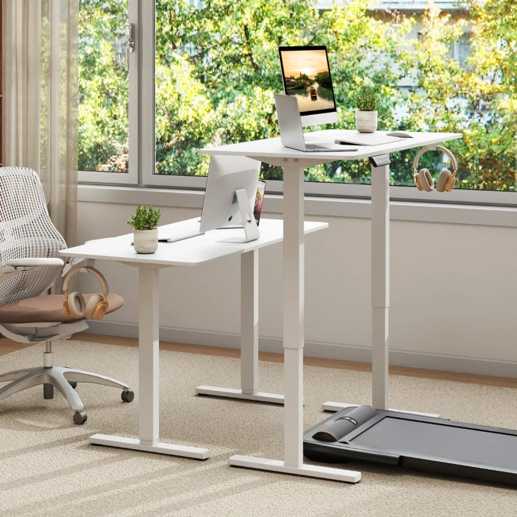 Scrivania elettrica ergonomica con 3 memorie di altezza e protezione anti-collisione, Scrivania regolabile in altezza Bianco-Scrivanie