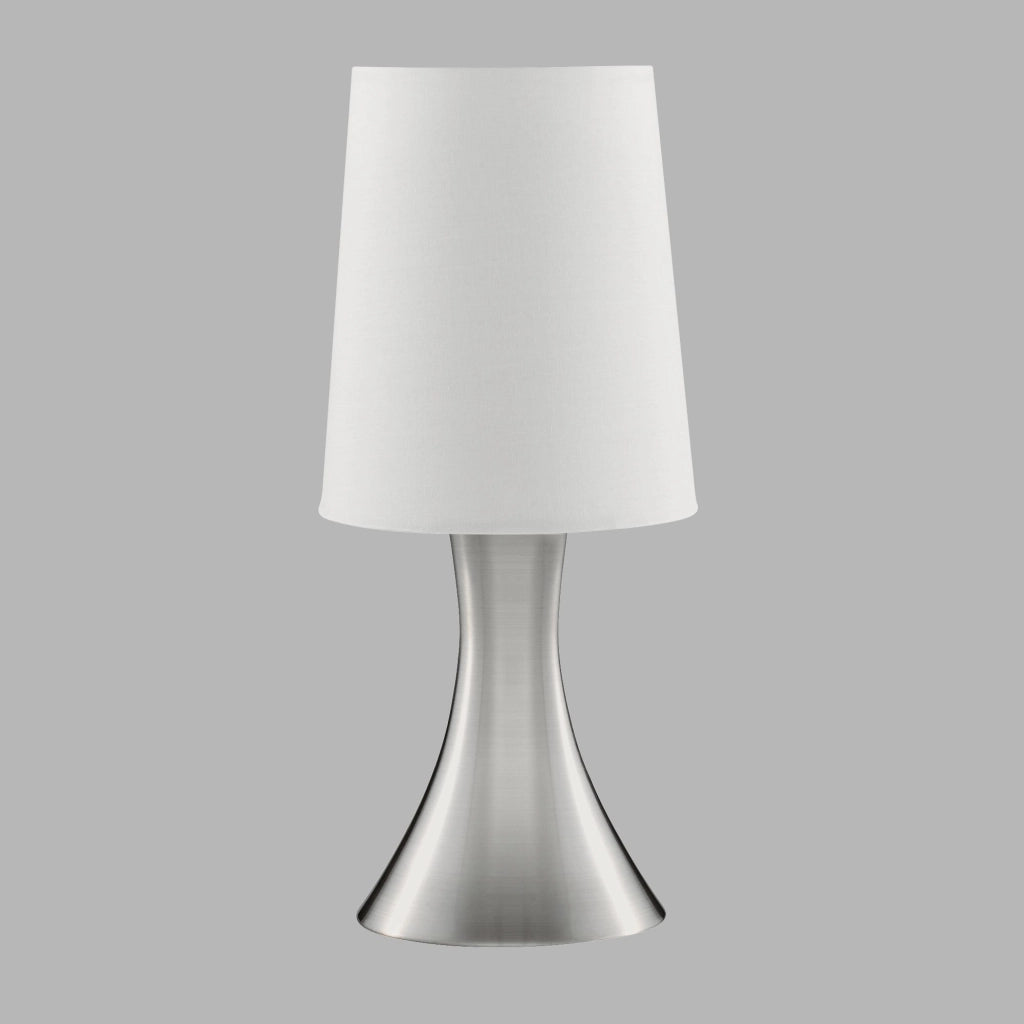 Abatjour Contemporaneo Tocco Acciaio Argento Tessuto Bianco 1 Luce E14