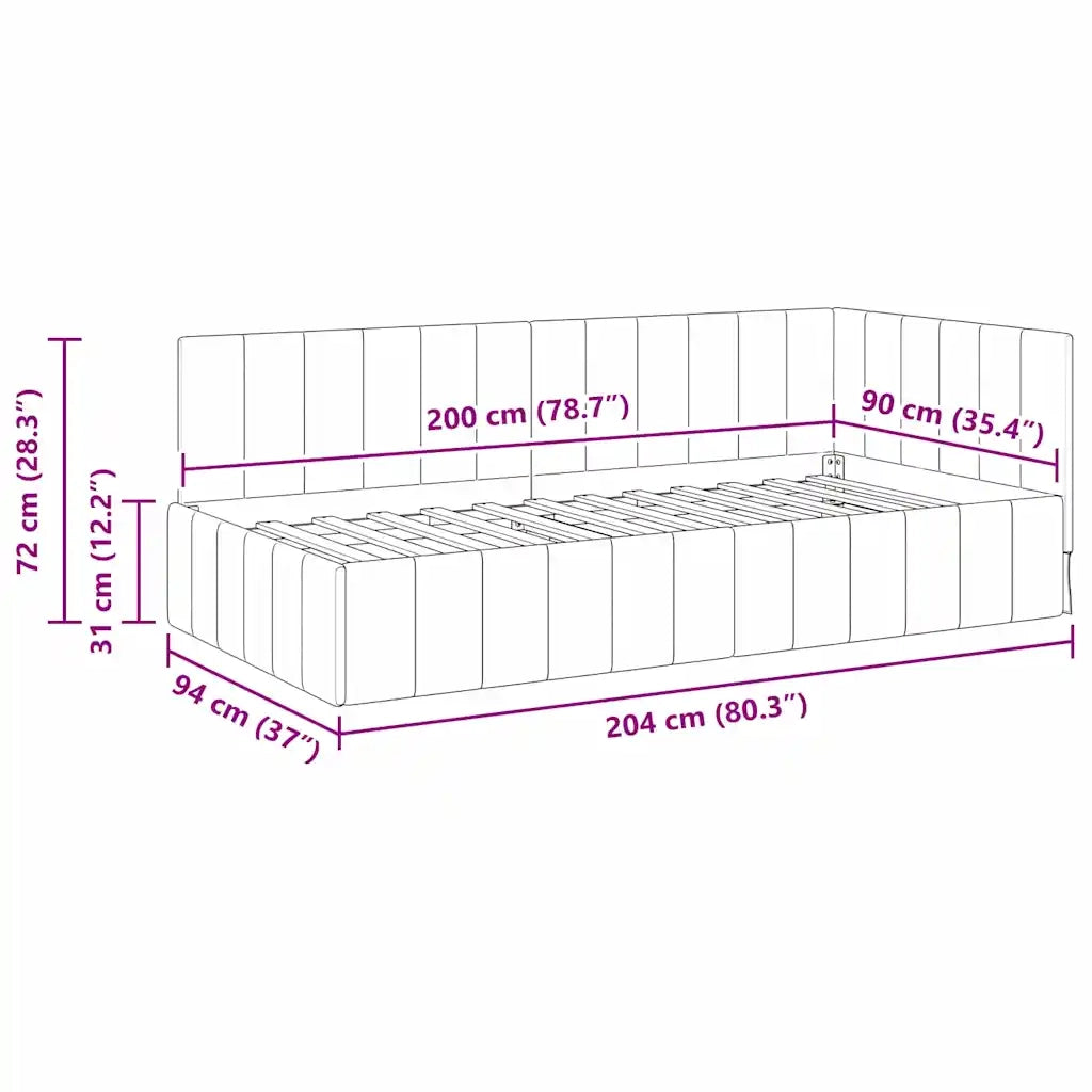 vidaXL Cornice del letto ad angolo Giallo 90 x 200 cm Velluto