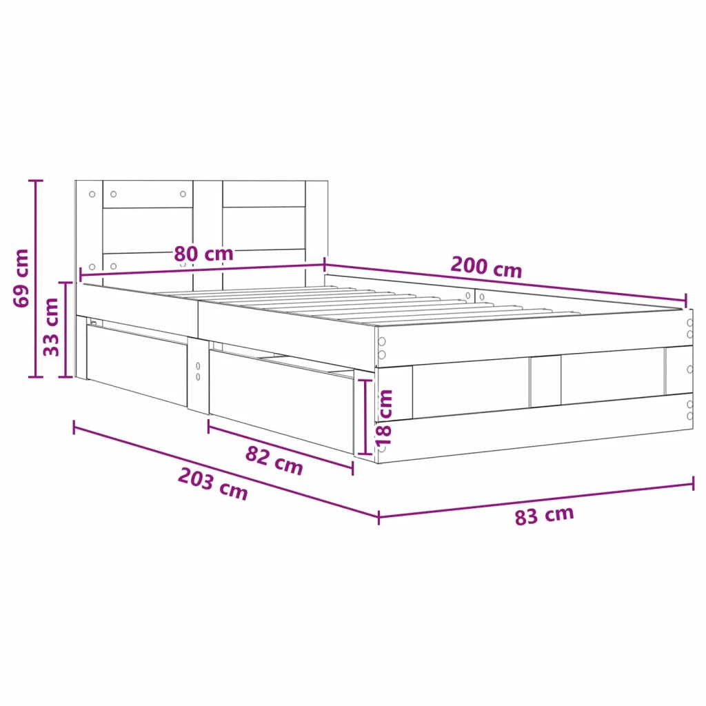 Struttura letto con testata Rovere Artigianale 80 x 200 cm 3429684