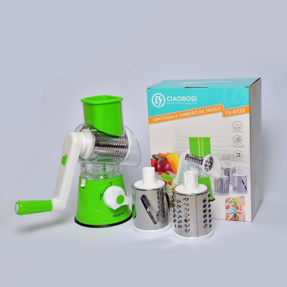 Trade Shop - Grattugia A Tamburo Manuale Per Cucina Casa Da Tavolo Tritatutto Affetta Tx-9722 -