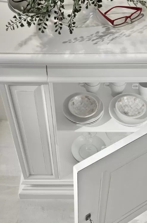 Madia credenza in legno 1 porta 1 cassetto shabby chic bianco l.125 p.57 h.113