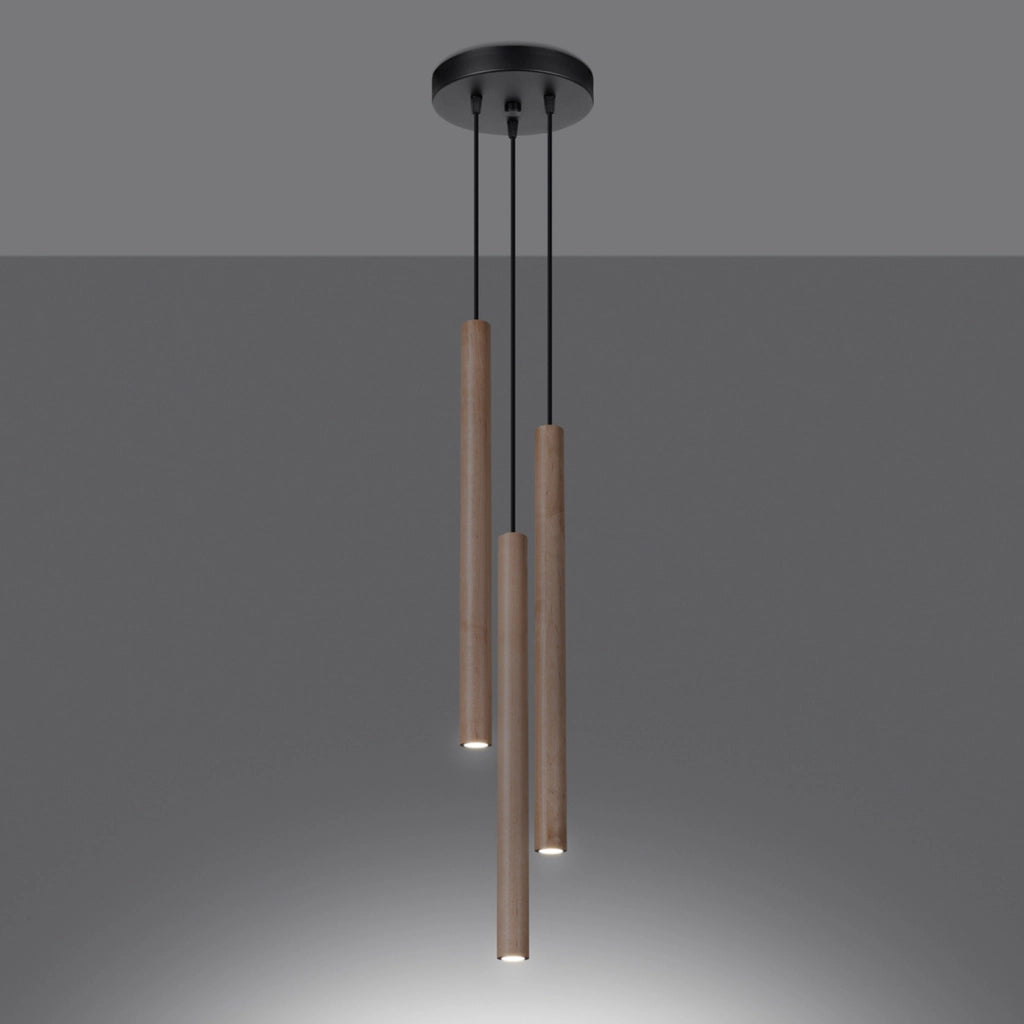 Lampada a sospensione rotonda VELINO nero/legno 3xG9 Pure Lume