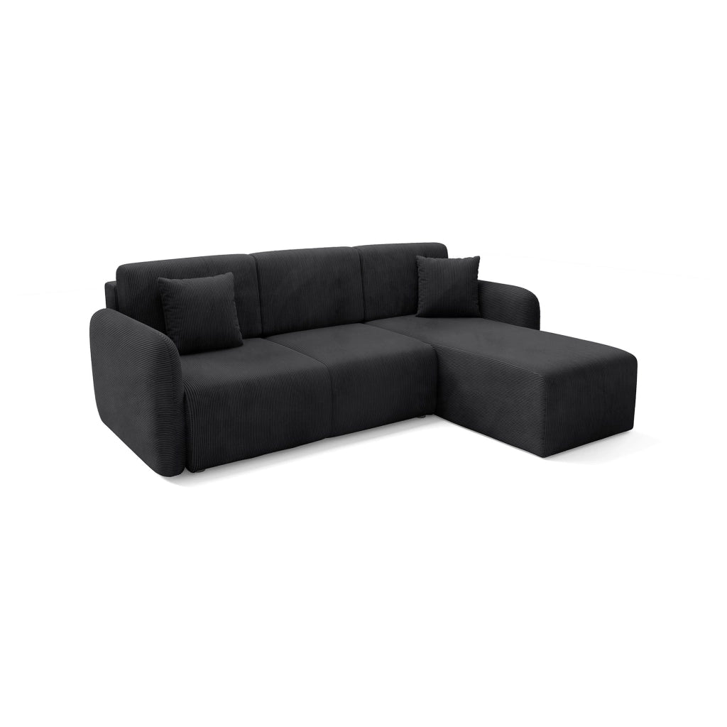 Ranco, Divano Letto con Penisola Contenitore, 245x185 cm Nero