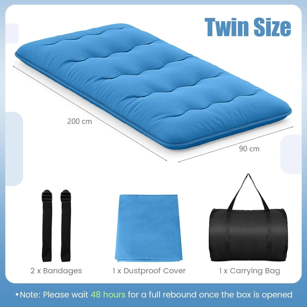 Materasso futon Pieghevole, Tatami Futon Giapponese Portatile con Borsa, Copertura Lavabile, 2 Bende Incluse, LettoFuton Spesso e Traspirante per Camera da Letto per Adulti (Blu,Twin XL)