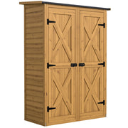Capanno Armadio Porta Attrezzi da Giardino 115x53x156 cm con Ripiani Interni in Legno di Abete Marrone
