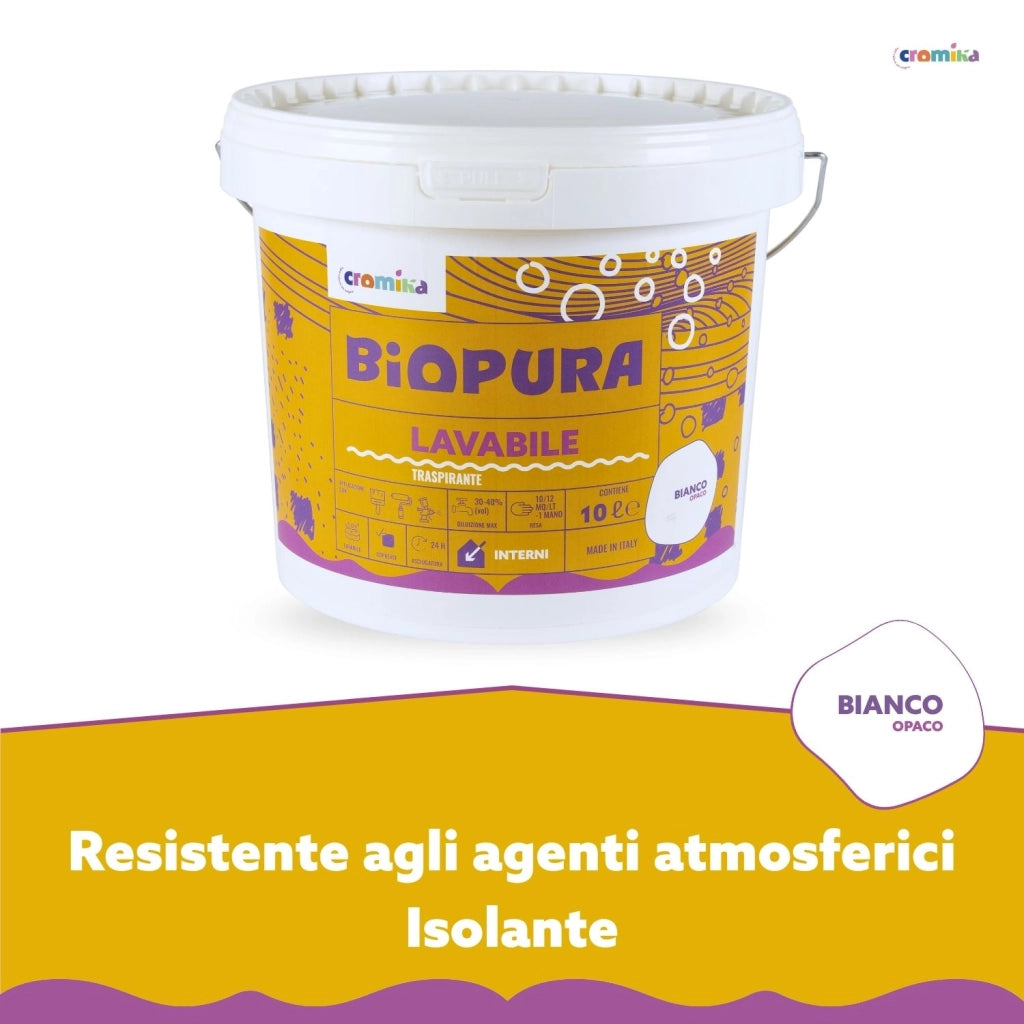 Superpittura lavabile traspirante interni alta copertura linea biopura cromika *** formato 10 lt, confezione 1