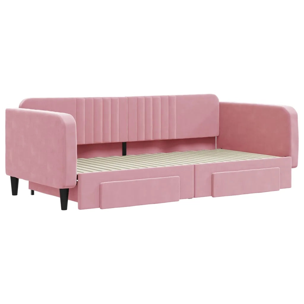 Divano Letto Estraibile con Cassetti Rosa 100x200 cm Velluto 3197121